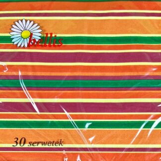 Serwetki papierowe z nadrukiem kolorowych pasków – 30-szt, 3-warstwowe, 33x33 cm-a