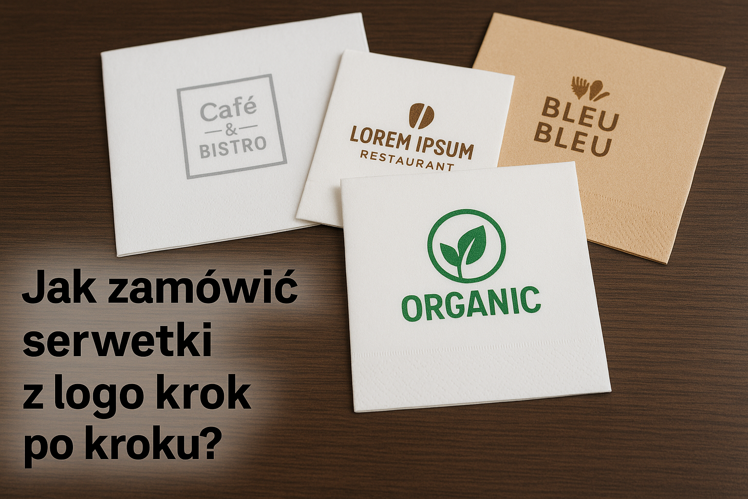 Jak zamówić serwetki z logo – infografika z etapami zamówienia personalizowanych serwetek papierowych
