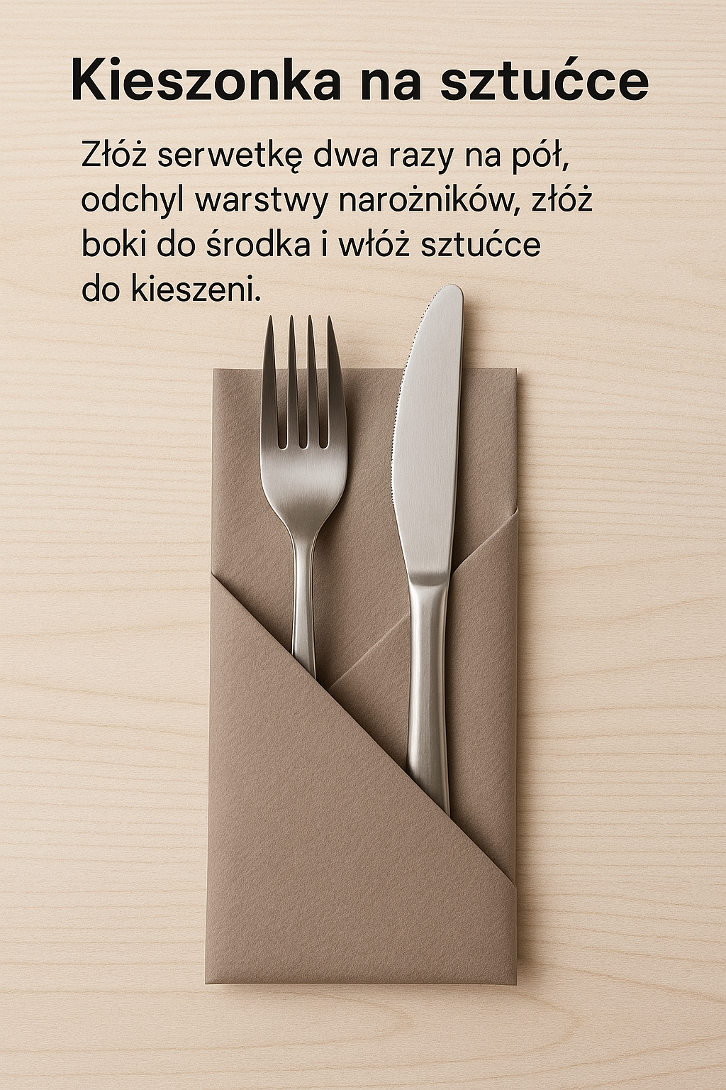 Serwetka papierowa złożona w kieszonkę na sztućce