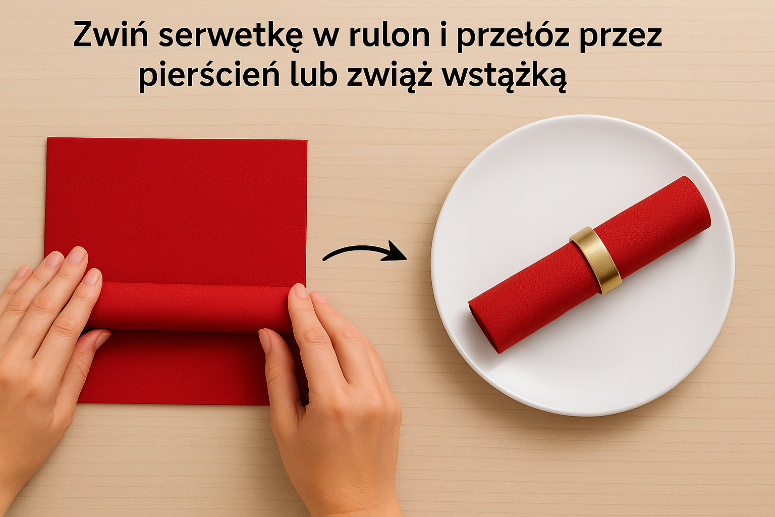 Serwetka papierowa zwinięta w rulon z pierścieniem