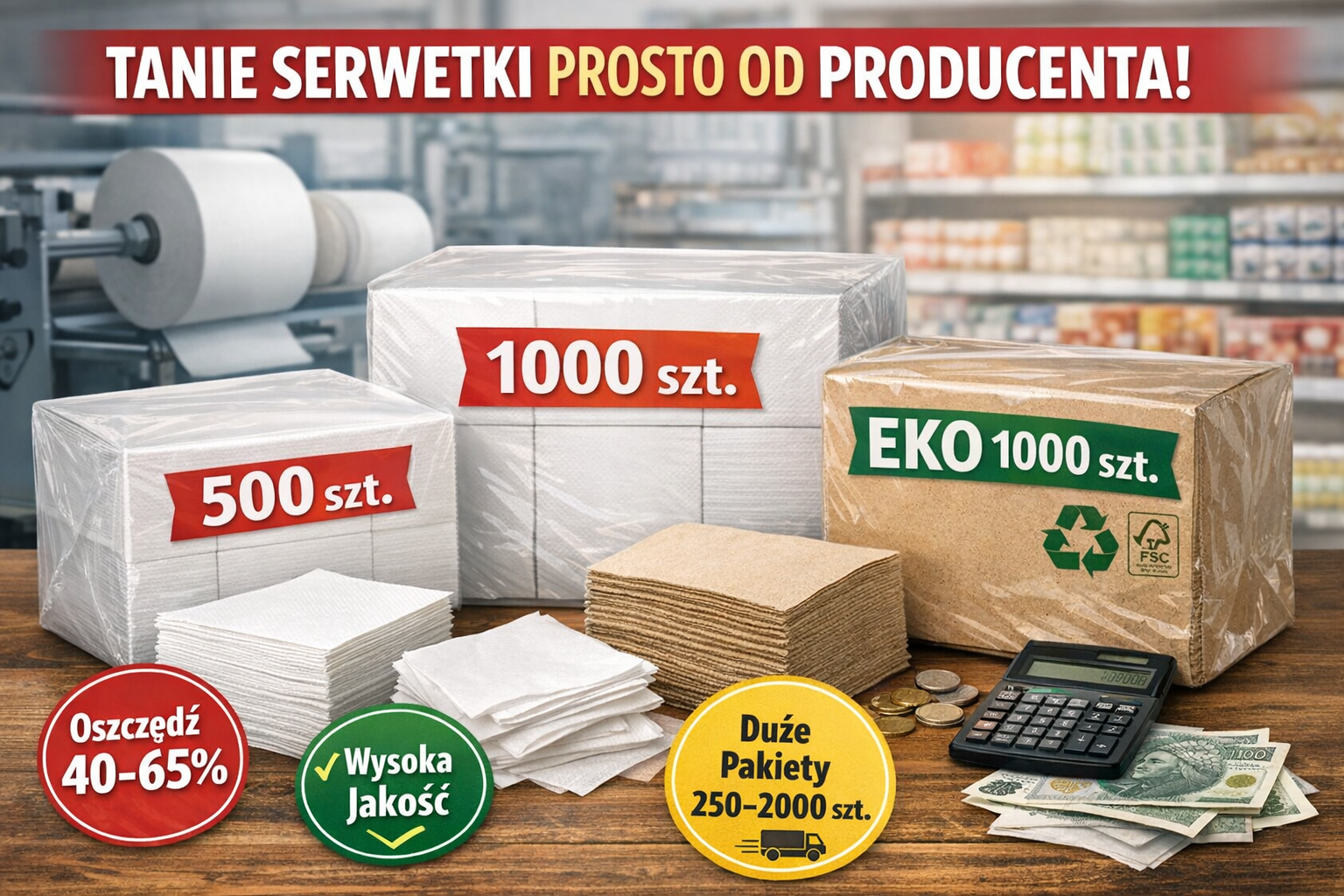 Tanie serwetki w dużych paczkach