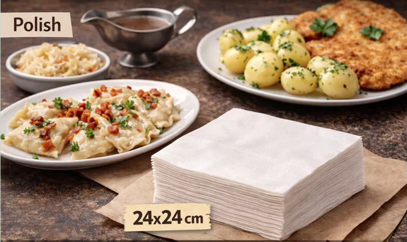 Serwetki papierowe do kuchni polskiej – format 24x24 cm do dań z sosem i tłuszczem